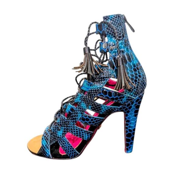 NWOB HEATHER HIGHTOWER Printed Leather Heeled Gladiator Sandals Size 8.5 - Picture 1 of 9